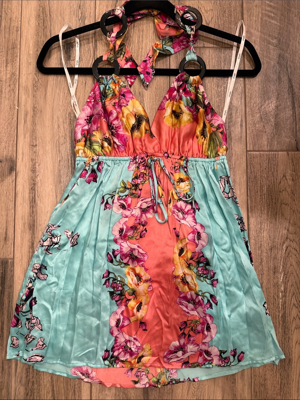 Single Floral Halter Dress in Coral and Aqua
